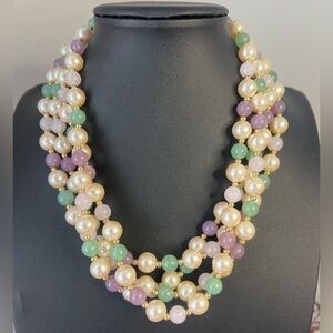 Vintage 4 Strand Faux Pearl & Acrylic Beads w/Gold Tone Accents D1